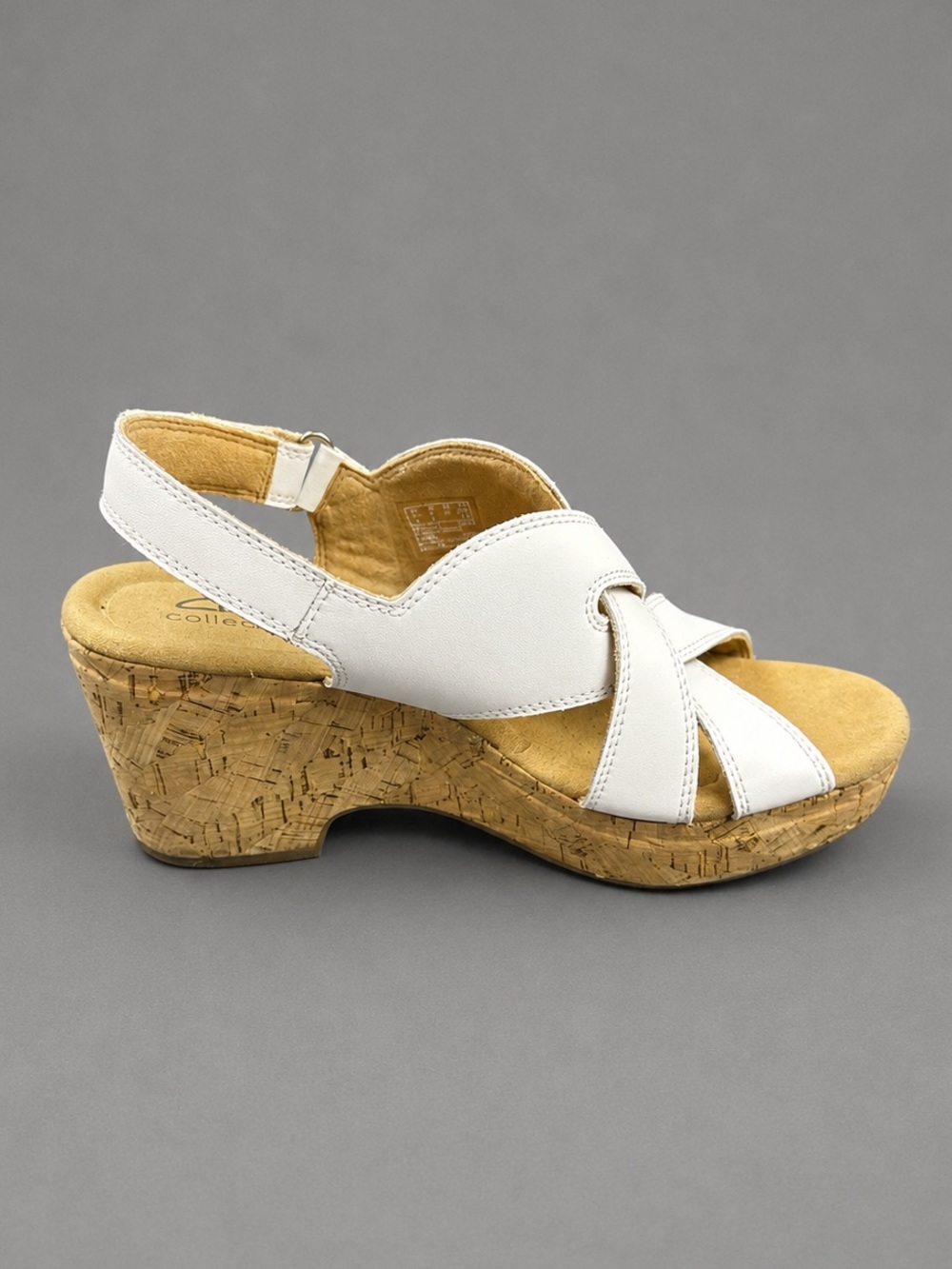 Clarks Giselle Beach White Leather Cork Wedge Slingback Sandals Women’s Size 8 - Picture 6 of 8